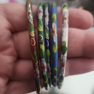 Sold Asian Floral Enamel Bangle Set